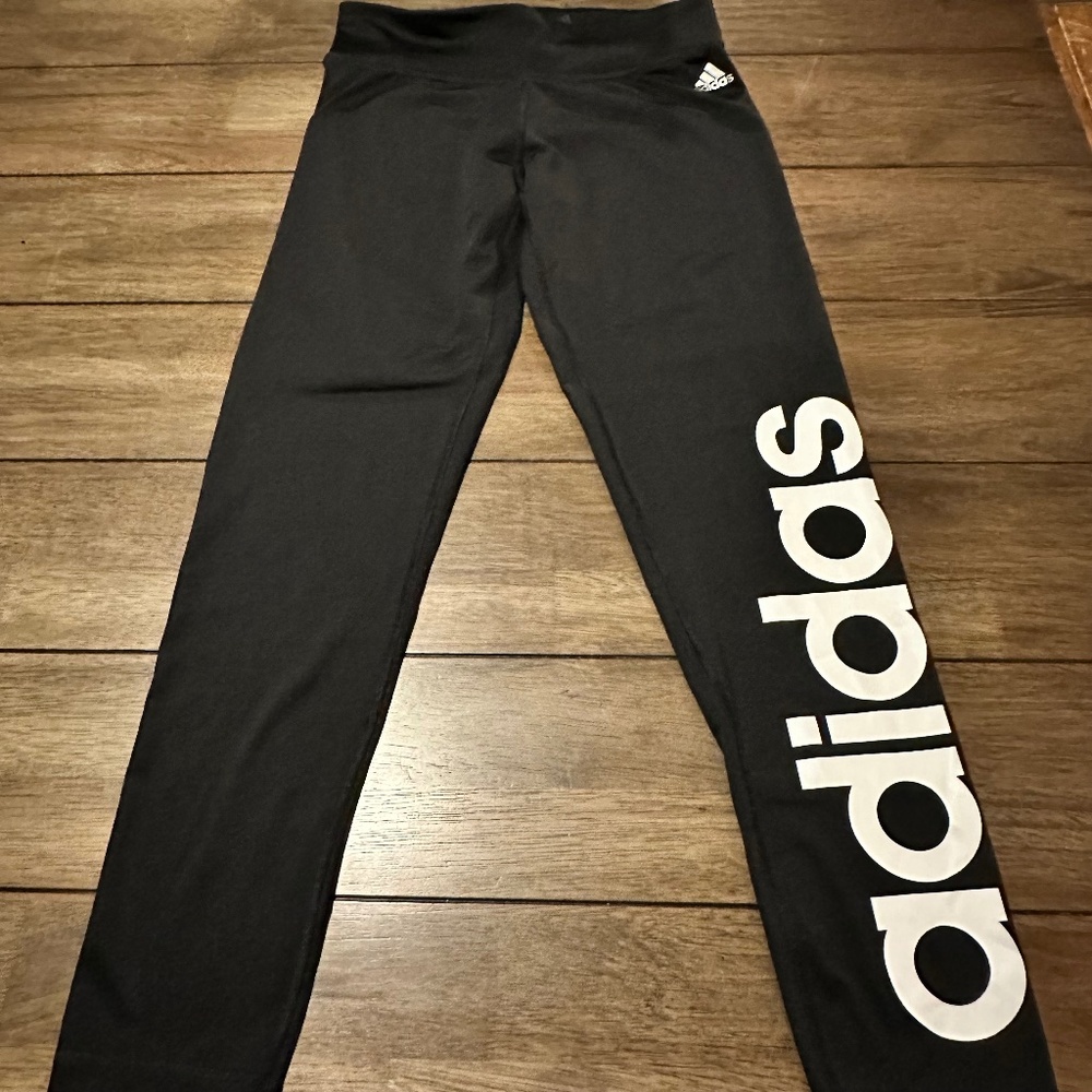 ADIDAS Black 'Climalite Leggings with White Logo Print